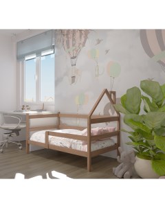 Кровать детская Софа домик 160х80 с ортопед матрасом натуральный цвет Лунный лес