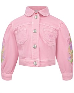 Розовая джинсовая куртка с вышивкой тюльпаны Monnalisa