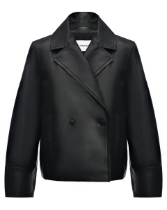 Двубортная кожаная куртка черная Yves salomon