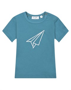 Бирюзовая футболка с принтом бумажный самолетик Sanetta pure