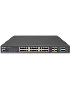 Коммутатор L2 L4 24 Port 10 100 1000T 75W Ultra PoE with 4 shared SFP 4 Port 10G SFP Managed Switch  Planet