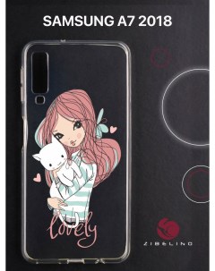 Чехол для Samsung Galaxy a7 2018 прозрачный с рисунком с принтом девочка с котиком Zibelino