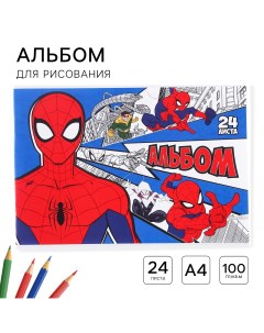 Альбом для рисования а4 24 листа 100 г м на скрепке человек паук Marvel