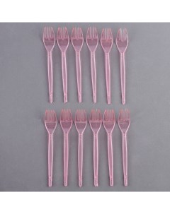 Вилки пластиковые в наборе 12 шт цвет розовый Nobrand