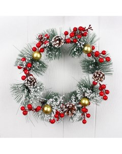 СНОУ БУМ Венок рождественский с шишками ягодами украшениями и снегом 25см ПВХ дерево Nobrand