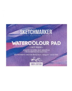 Альбом склейка для акварели 12 5х18 см 10 л 300 г хлопок мелкозернистая Sketchmarker