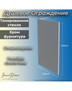 Душевая перегородка 120х200см хром профиль тонированное стекло 8мм Iberica blanca