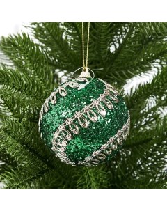 Елочное украшение Шар с узором из блесток Christmas o8 см цвет зеленый Без бренда