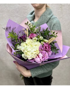 Букет свежих цветов Мишель с пионом и гортензией Окцветок