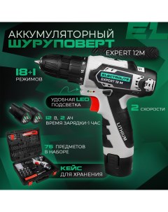 Аккумуляторная дрель шуруповерт Expert 12 2 0М набор инструментов 12В 22 Нм Electrolite