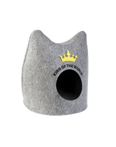 Домик для кошек и собак Eco Ушастик с короной серый войлок 46х43х46 см Вака