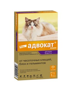 Адвокат Капли на холку от блох и глистов для кошек от 4 до 8 кг 1 пипетка по 0 8 мл Elanco