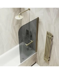 Шторка на ванну поворотная с полотенцедержателем 140х50 профиль бронзовый стекло графит Maybahglass