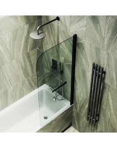 Шторка на ванну поворотная с полотенцедержателем 140х40 профиль черный стекло прозрачное Maybahglass