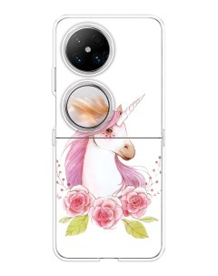 Чехол на Huawei Pocket 2 Единорог цветы Case place
