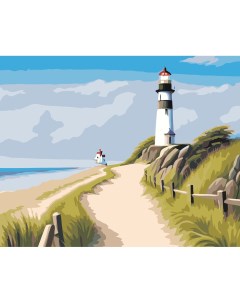Картина по номерам Природа Пейзаж с маяком и дорожкой вдоль моря Цветное