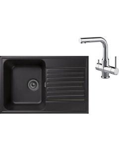 Кухонная мойка и смеситель Quarz GF Z78 Lemark Comfort LM3061C с сифоном черная Granfest