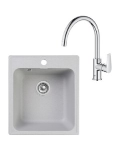 Кухонная мойка и смеситель Quarz GF-Z17, Grohe BauEdge 31367001 с сифоном, серая Granfest