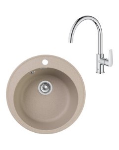 Кухонная мойка и смеситель Quarz GF-Z08, Grohe BauEdge 31367001 с сифоном, песочная Granfest