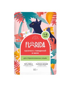 Паучи для стерилизованных кошек кусочки в желе Говядина 85 г Florida