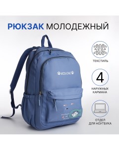 Рюкзак школьный из текстиля 2 отдела на молнии 3 кармана цвет голубой Nobrand
