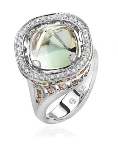 Кольцо с празиолитом турмалинами и бриллиантами из белого золота Эстет