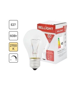 Лампа накаливания шар E27 60 Вт свет тёплый белый Bellight