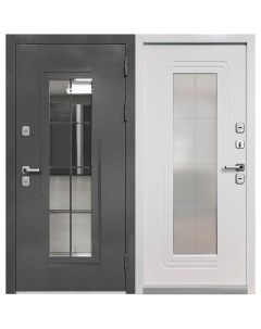 Дверь входная с терморазрывом Luxor Termo 7 правая букле графит эмалит белый со стеклопакетом 960х20 Ferroni