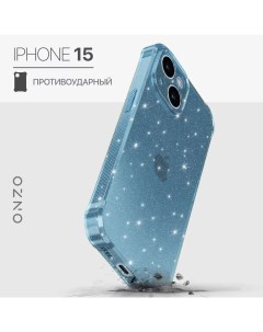 Чехол на iPhone 15 блестящий с усиленными углами прозрачный светло голубой Onzo