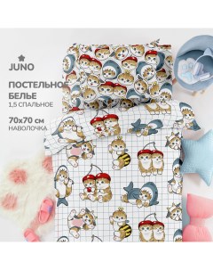 Постельное белье 1 5 спальное поплин 70х70 рис 16820 1 16821 1 Кот акула Juno