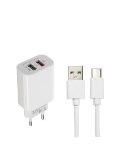 Сетевое зарядное устройство LuazON LCC-96, 2 USB, 2 A, кабель Type-C, белое Luazon home