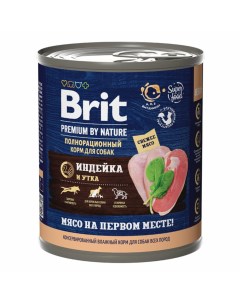 Консервы Premium by Nature с индейкой и уткой для взрослых собак всех пород (850 г) Brit*