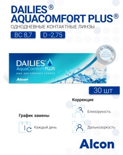 Контактные линзы Aqua Comfort Plus 30 линз R 8,7 SPH -2,75 Dailies