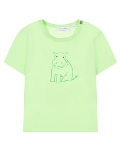 Зеленая футболка с принтом "бегемот" Sanetta kidswear