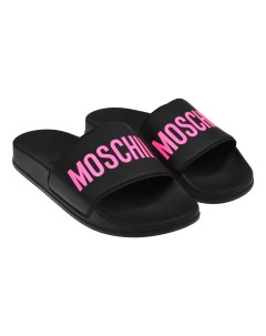 Шлепки с розовым лого, черные Moschino