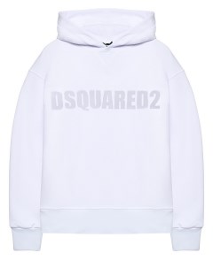 Толстовка-худи с лого в тон, белая Dsquared2