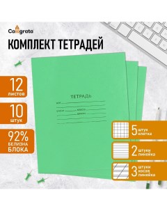 Комплект тетрадей из 10 штук (5 в клетку, 3 в косую линию, 2 в линию), 12 листов кпк Calligrata