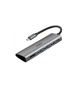 Адаптер Alpha USB-C 5 в 1 на USB 3.0*2/HDMI/PD/3.5 (M X Pro) (Grey) Wiwu