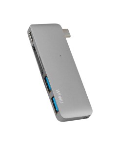 Адаптер T6 USB Type-C 5 в 1 на USB 3.0/Type-C/SD/Micro SD для Macbook Pro/Air 2016-2018 (Space Gray) Wiwu