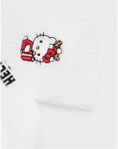 Белые высокие носки в рубчик с новогодним принтом Hello Kitty Gloria jeans