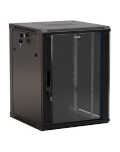 Шкаф коммутационный Hyperline TWB-1566-GP-RAL9004 настенный, стеклянная передняя дверь, 15U, 600x600 мм