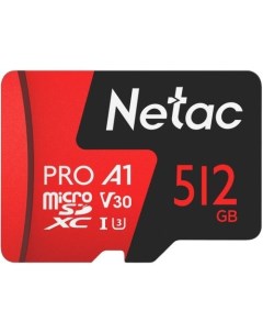 Карта памяти microSDXC UHS-I U3 P500 Extreme Pro 512 ГБ, 100 МБ/с, Class 10, NT02P500PRO-512G-S, 1 ш Netac