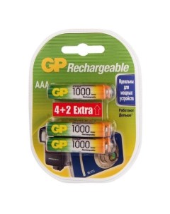 AAA Аккумуляторная батарейка Rechargeable 100AAAHC4/2, 6 шт. 1000мAч Gp