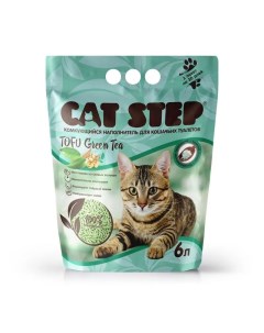 Комкующийся наполнитель Tofu Green Tea растительный, зеленый чай, 6л Cat step