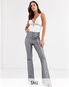 Серебристые блестящие брюки клеш Missguided tall