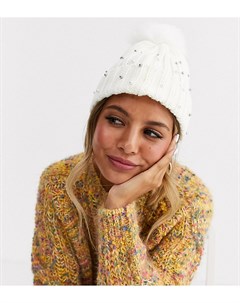 Эксклюзивная зимняя шапка бини белого цвета с помпоном и искусственным жемчугом Stitch & pieces