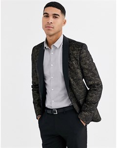 Черный приталенный бархатный пиджак смокинг с принтом крокодиловой кожи Avail London Avail london
