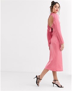 Розовое атласное платье миди с квадратным вырезом C Meo C/meo collective