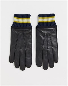 Черные кожаные перчатки с манжетами в рубчик Forchet Ted baker london