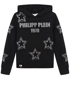 Черная толстовка худи со стразами детская Philipp plein